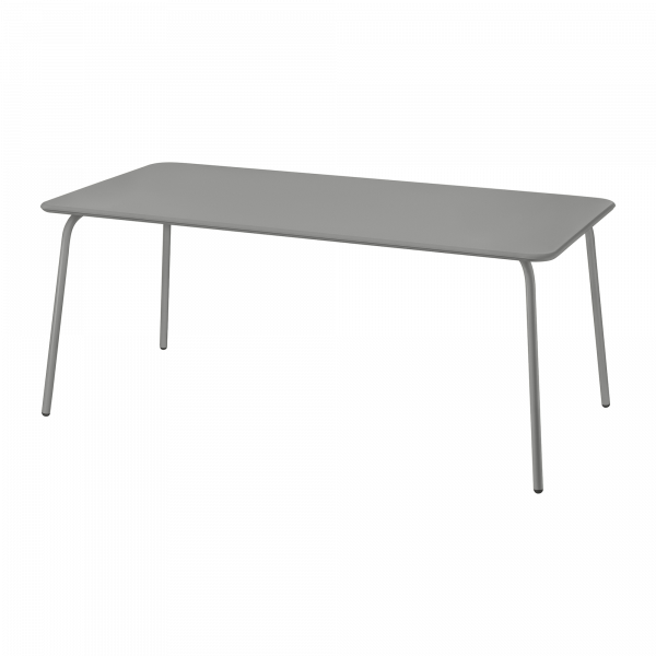 Moderner grauer rechteckiger Tisch mit schlanken Beinen, ideal für das Esszimmer oder den Arbeitsplatz.