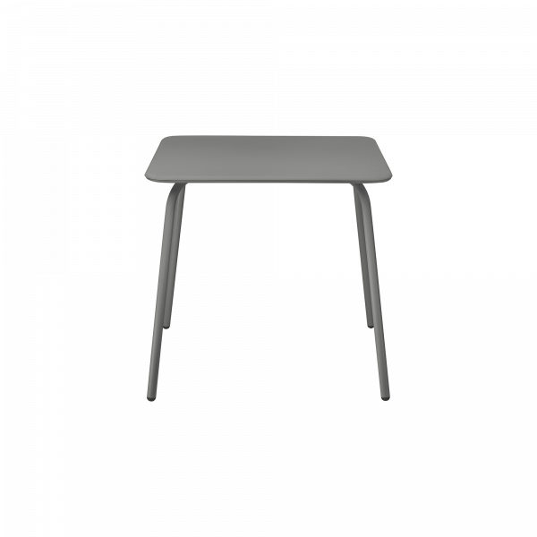 Moderner grauer quadratischer Tisch mit schlanken Beinen, perfekt für Esszimmer oder Büros.