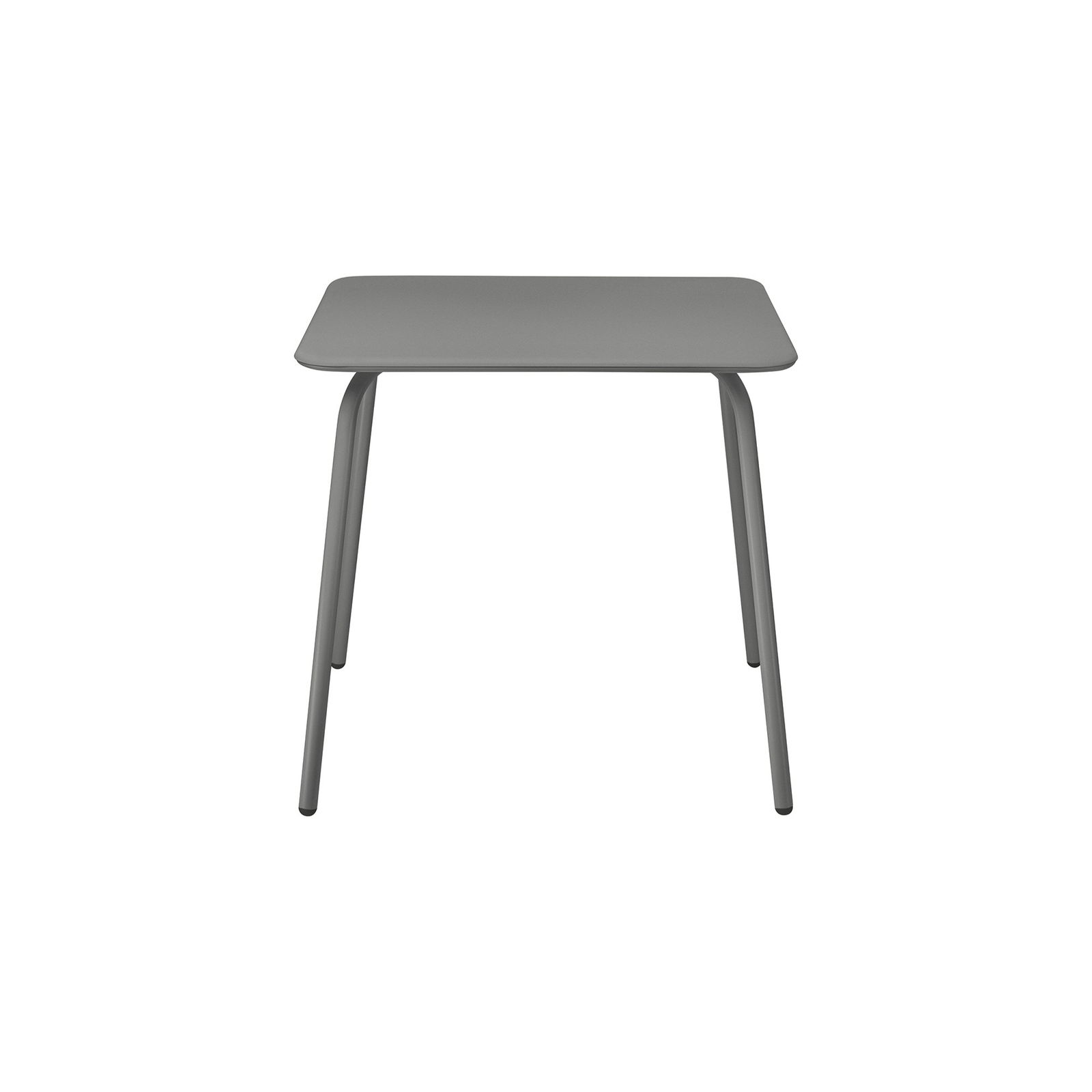 Moderner grauer quadratischer Tisch mit schlanken Beinen, perfekt für Esszimmer oder Büros.