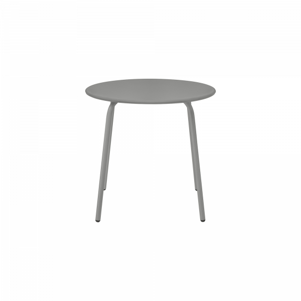 Minimalist gray round table with slender legs, perfect for modern interiors.