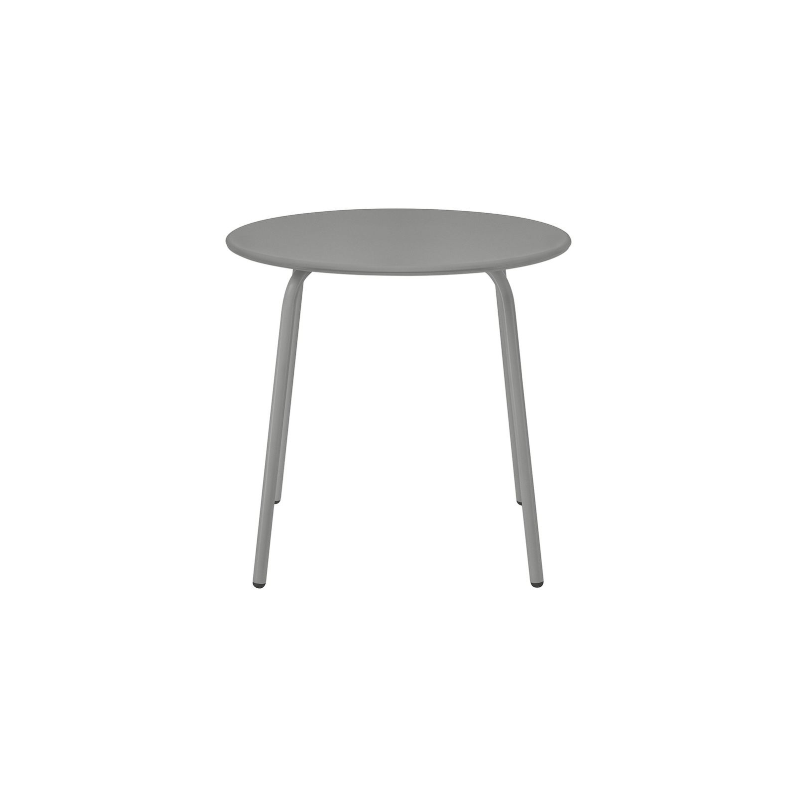 Minimalist gray round table with slender legs, perfect for modern interiors.