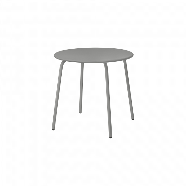 Round gray table with slim legs for modern homes and offices.
