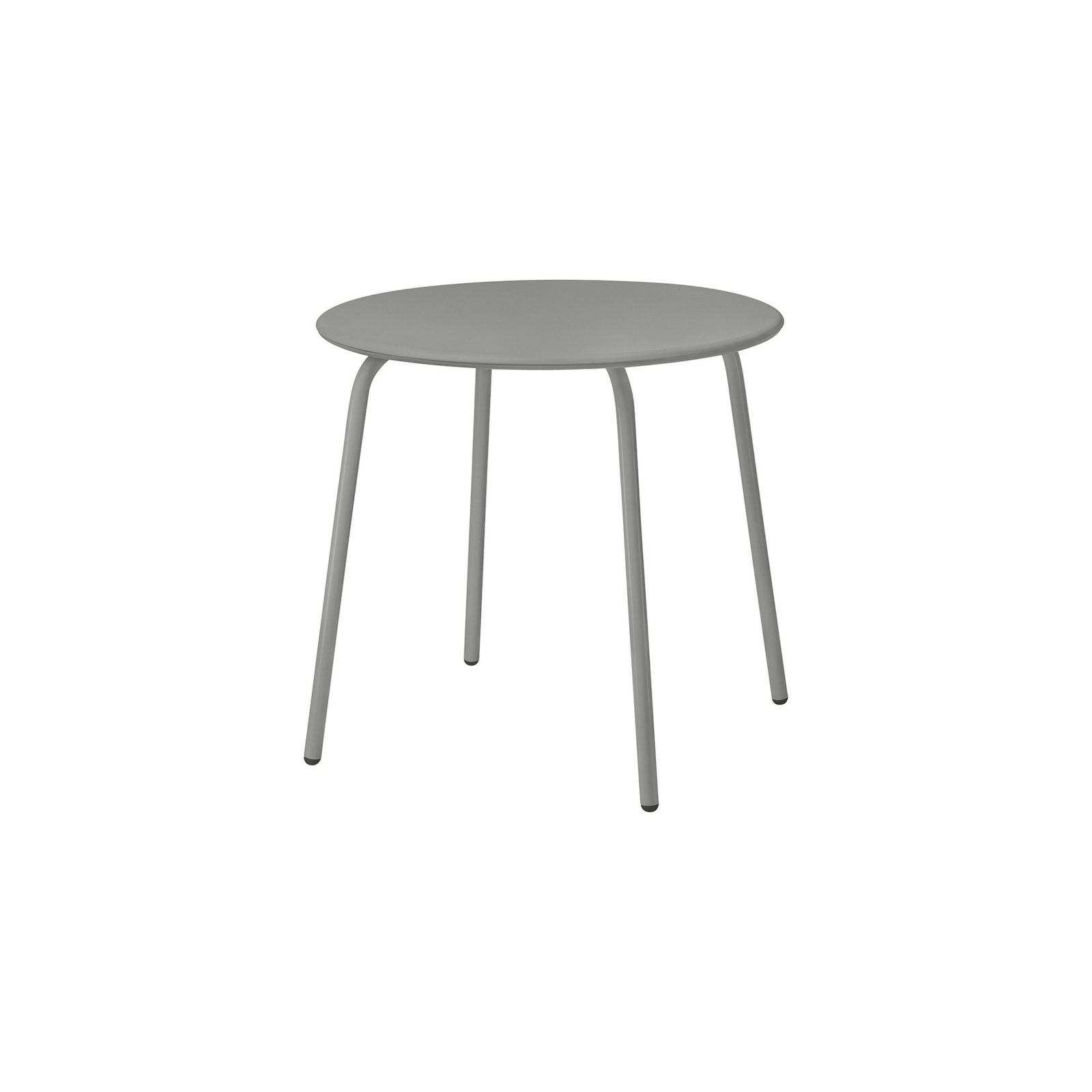 Round gray table with slim legs for modern homes and offices.