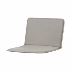 Gray cushioned seat pad for dining or outdoor furniture.