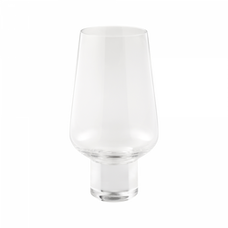 Clear glass vase with a modern design and sturdy base for elegant decor.