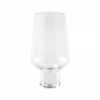 Clear glass vase with a modern design and sturdy base for elegant decor.