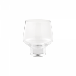 Elegant clear glass cup with a unique round base for stylish serving.