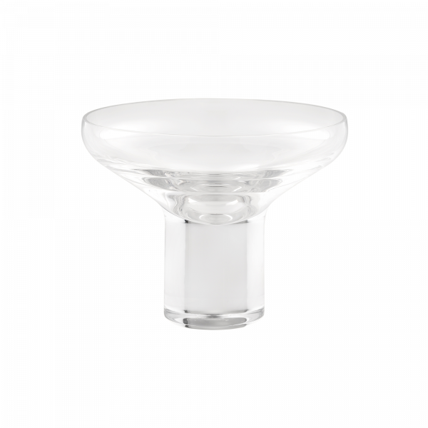 Clear glass decorative bowl with a wide rim and a sturdy base.