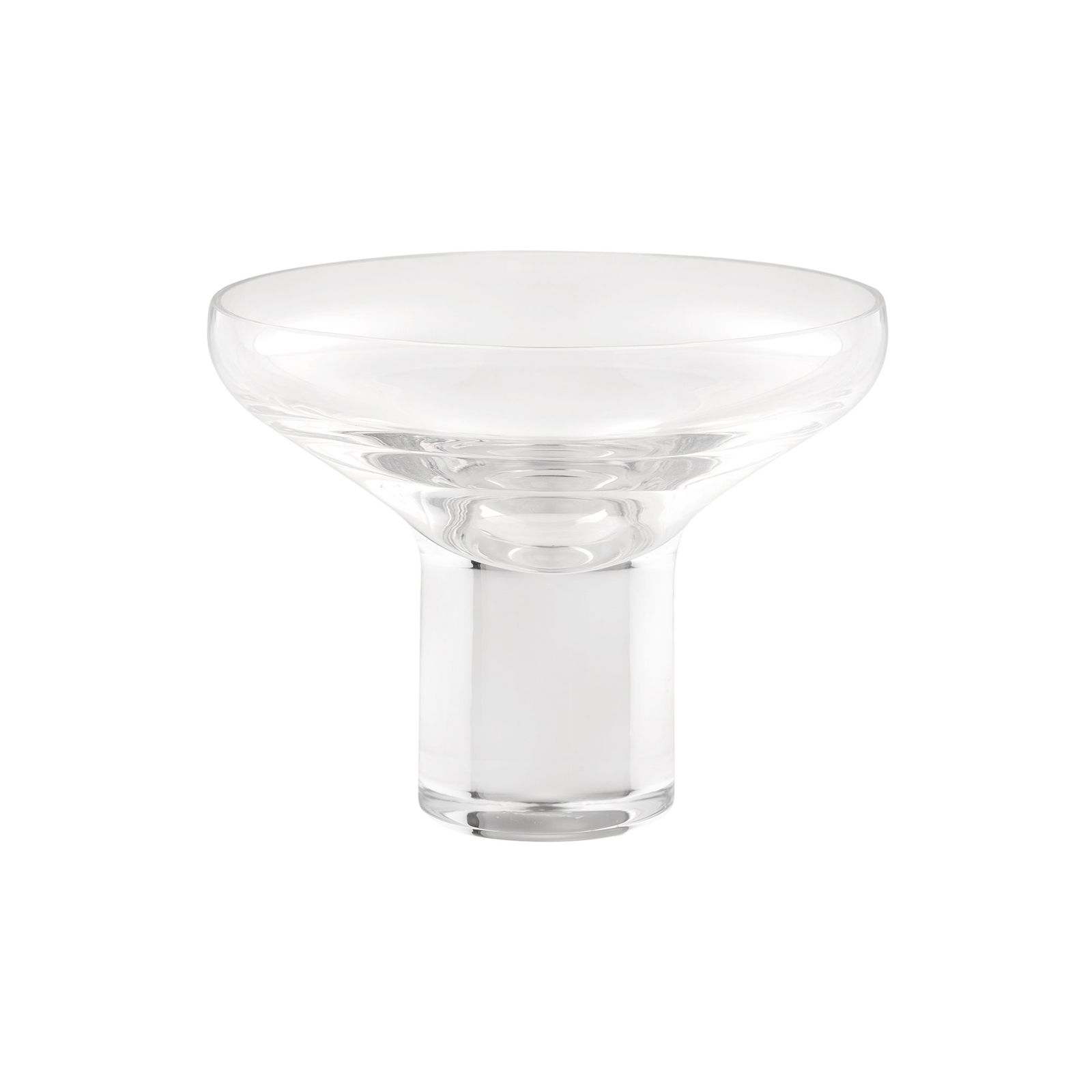 Clear glass decorative bowl with a wide rim and a sturdy base.