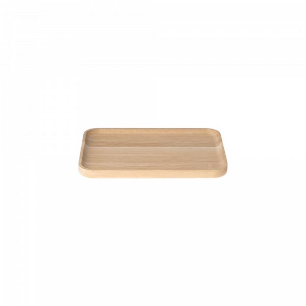 "Minimalistische Holzentablett mit glatter Oberfläche und erhöhten Kanten."