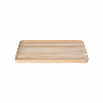 Natural wood serving tray with raised edges for stylish presentation.