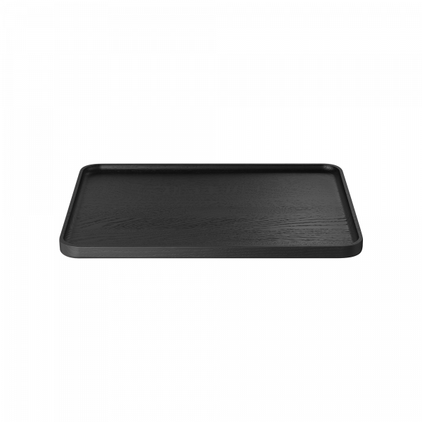 Elegant black wooden serving tray with raised edges for functional home dining.