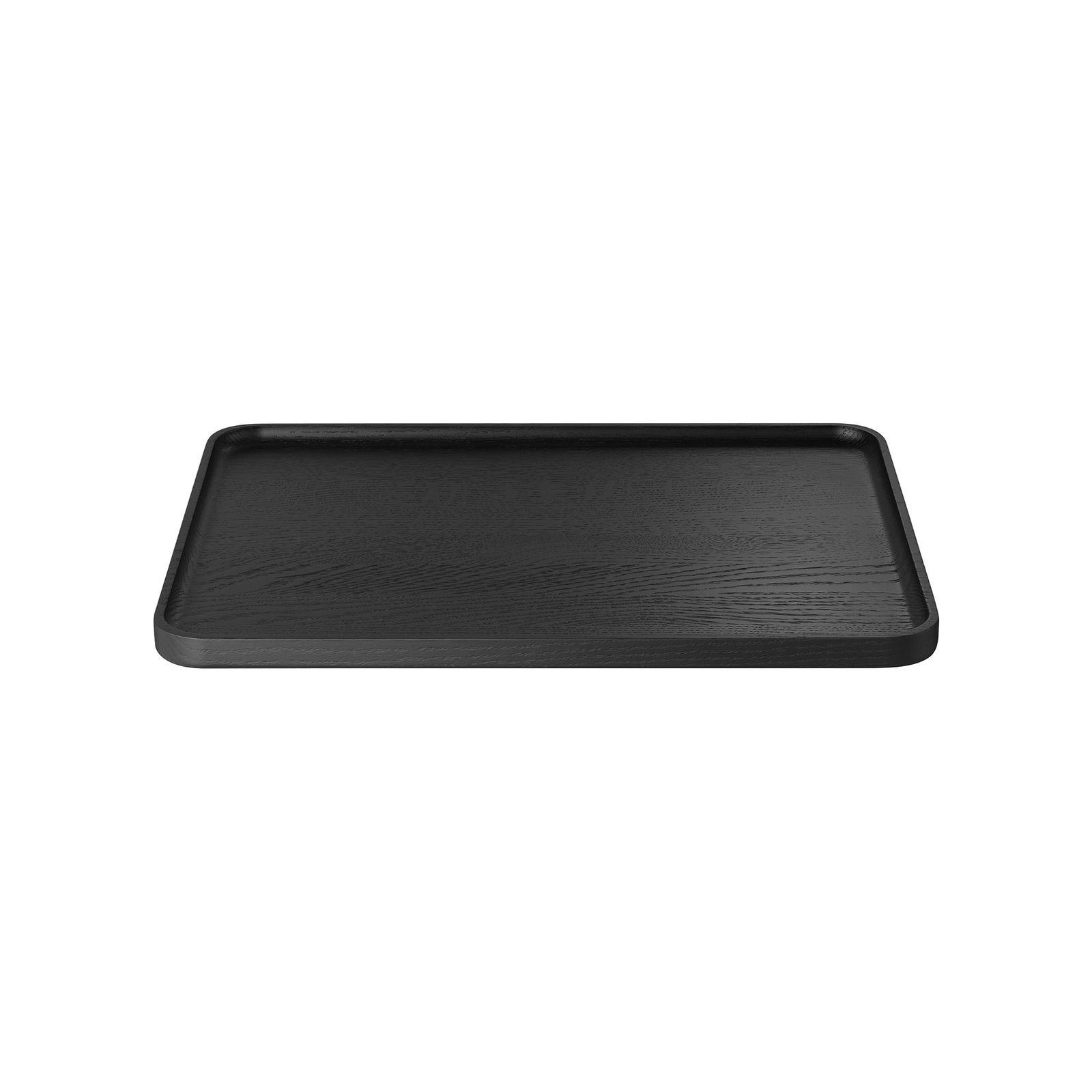 Elegant black wooden serving tray with raised edges for functional home dining.