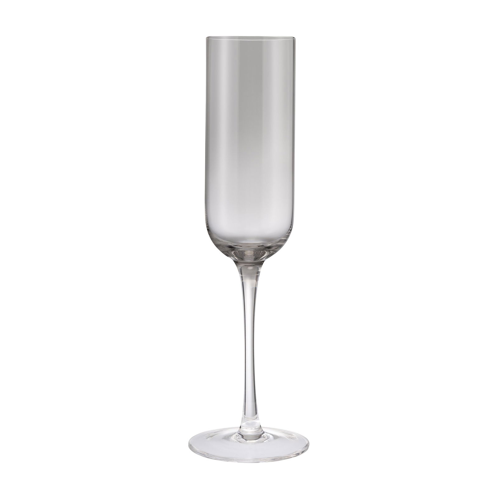 Elegantes leeres Champagnerglas auf weißem Hintergrund.