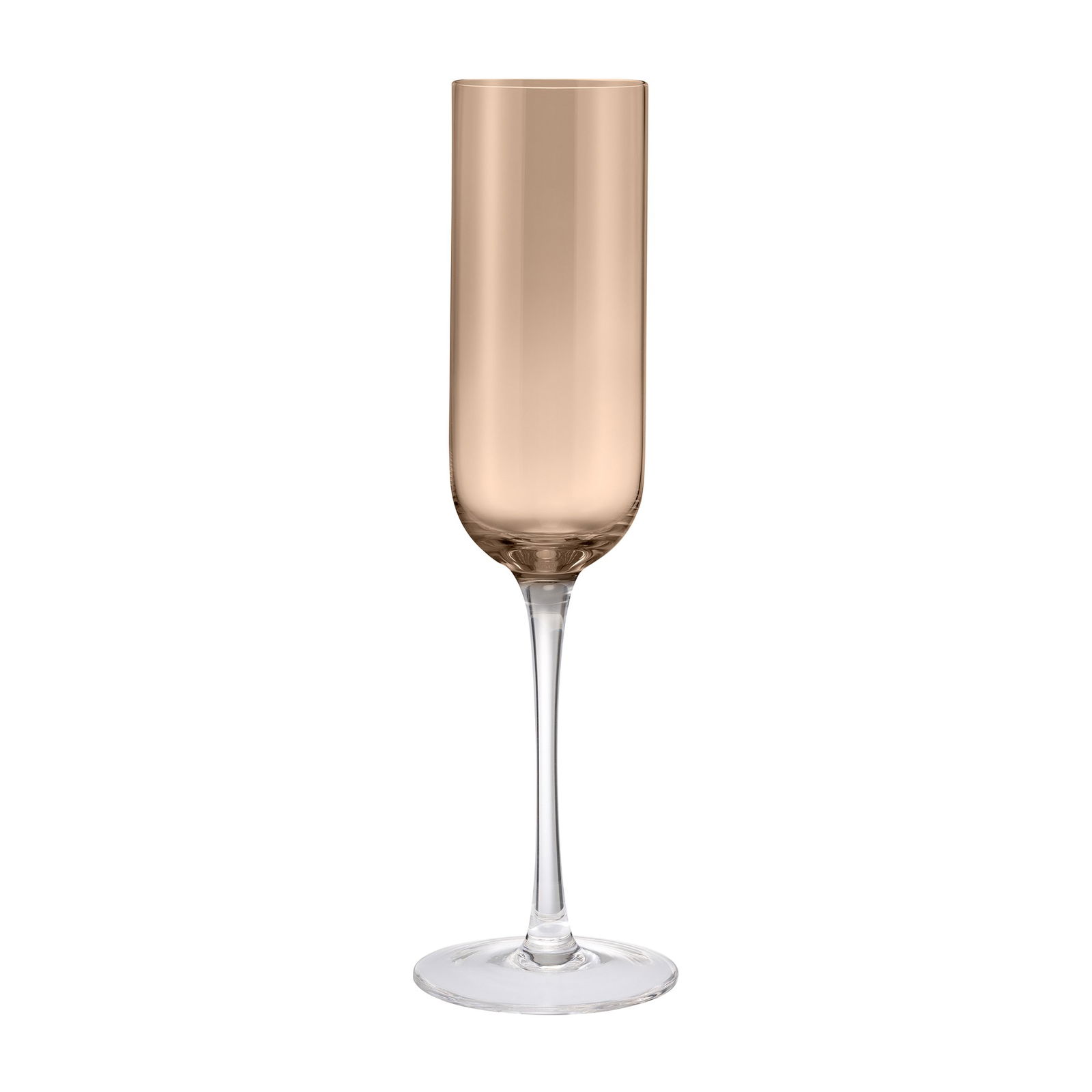 Elegantes Roségold-Sektglas auf einem klaren Glasfuß für besondere Anlässe.