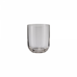 Clear glass tumbler on a white background, ideal for beverages and stylish table settings.