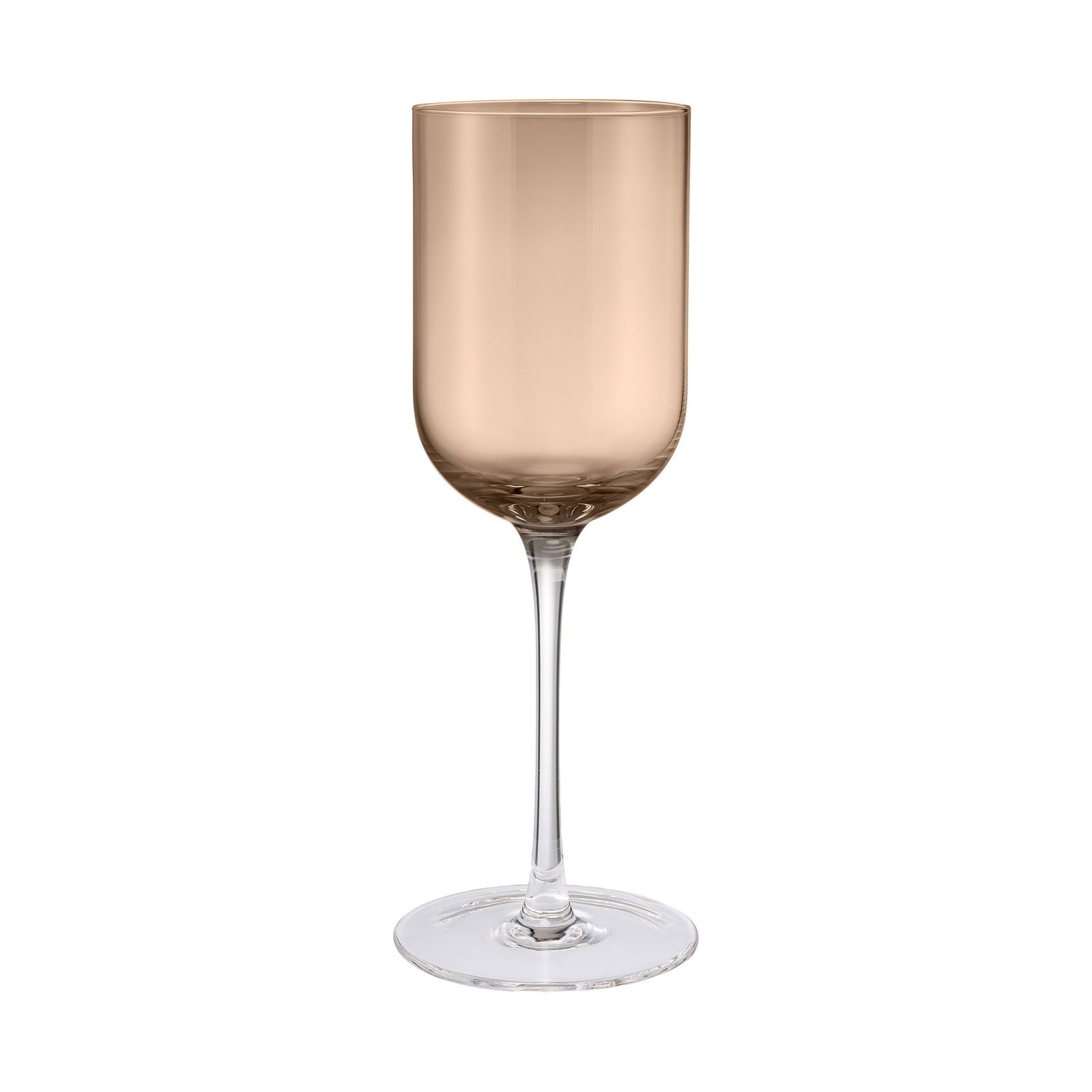Elegant champagne flute with a rose gold hue and a sleek stem for sophisticated celebrations.