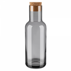 Elegant gray glass bottle with a natural cork stopper for stylish storage.