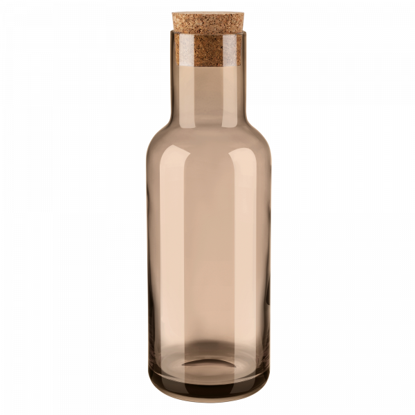 Stylische braune Glasflasche mit Korken, perfekt für die Wohnkultur oder Lagerung.
