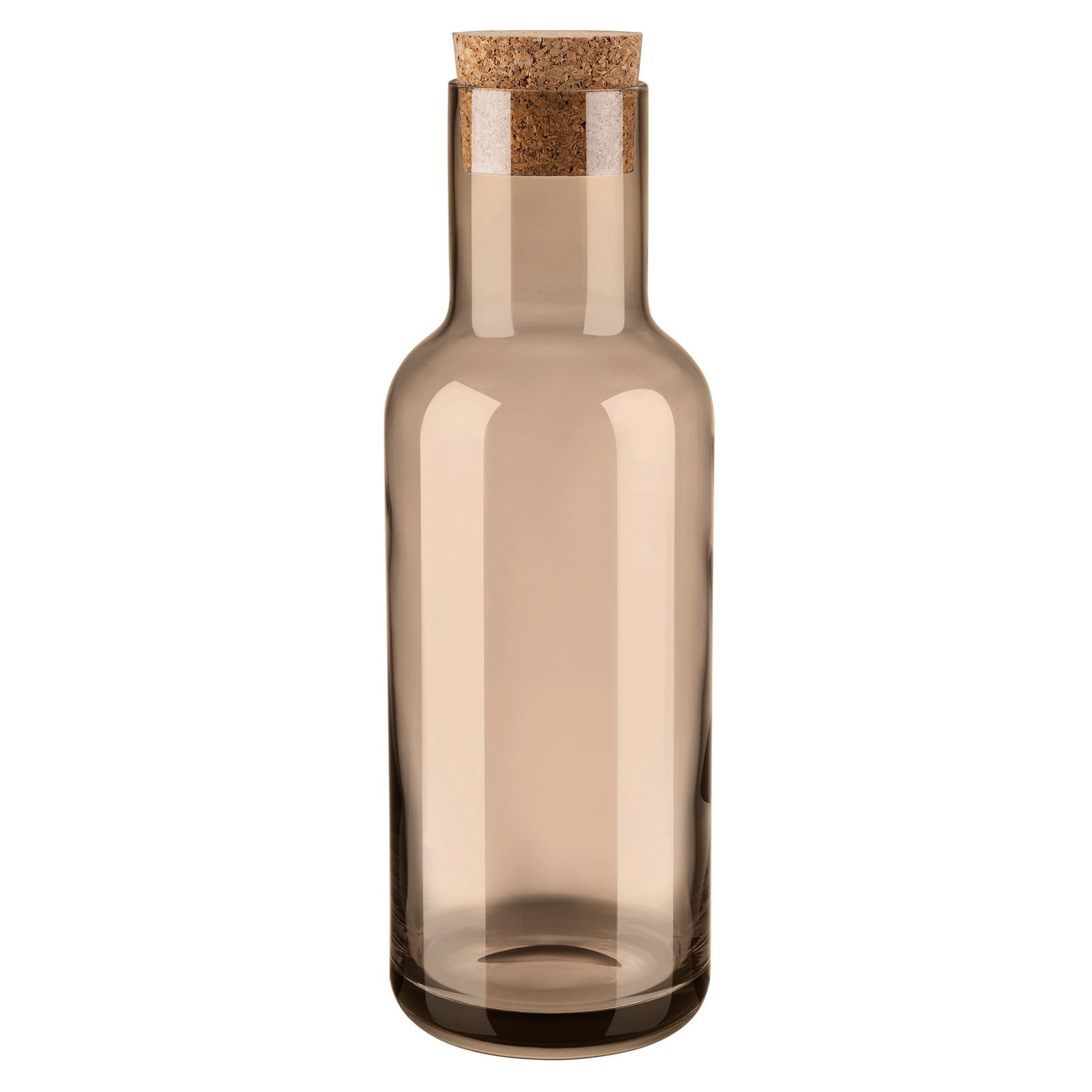 Stylische braune Glasflasche mit Korken, perfekt für die Wohnkultur oder Lagerung.