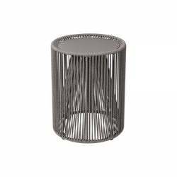 Modern cylindrical wire side table with a minimalist design in gray.