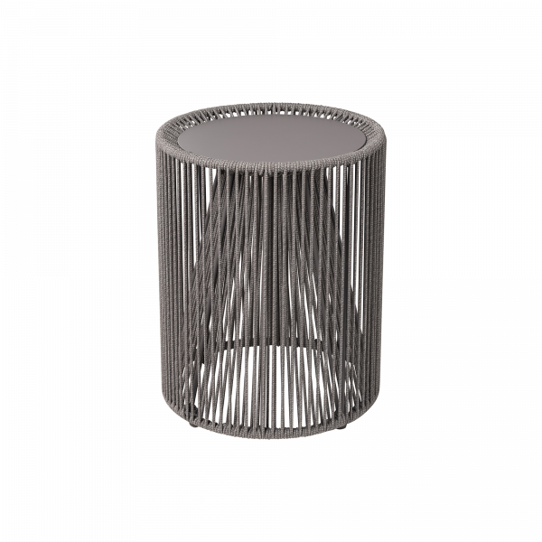 Modern cylindrical wire side table with a minimalist design in gray.