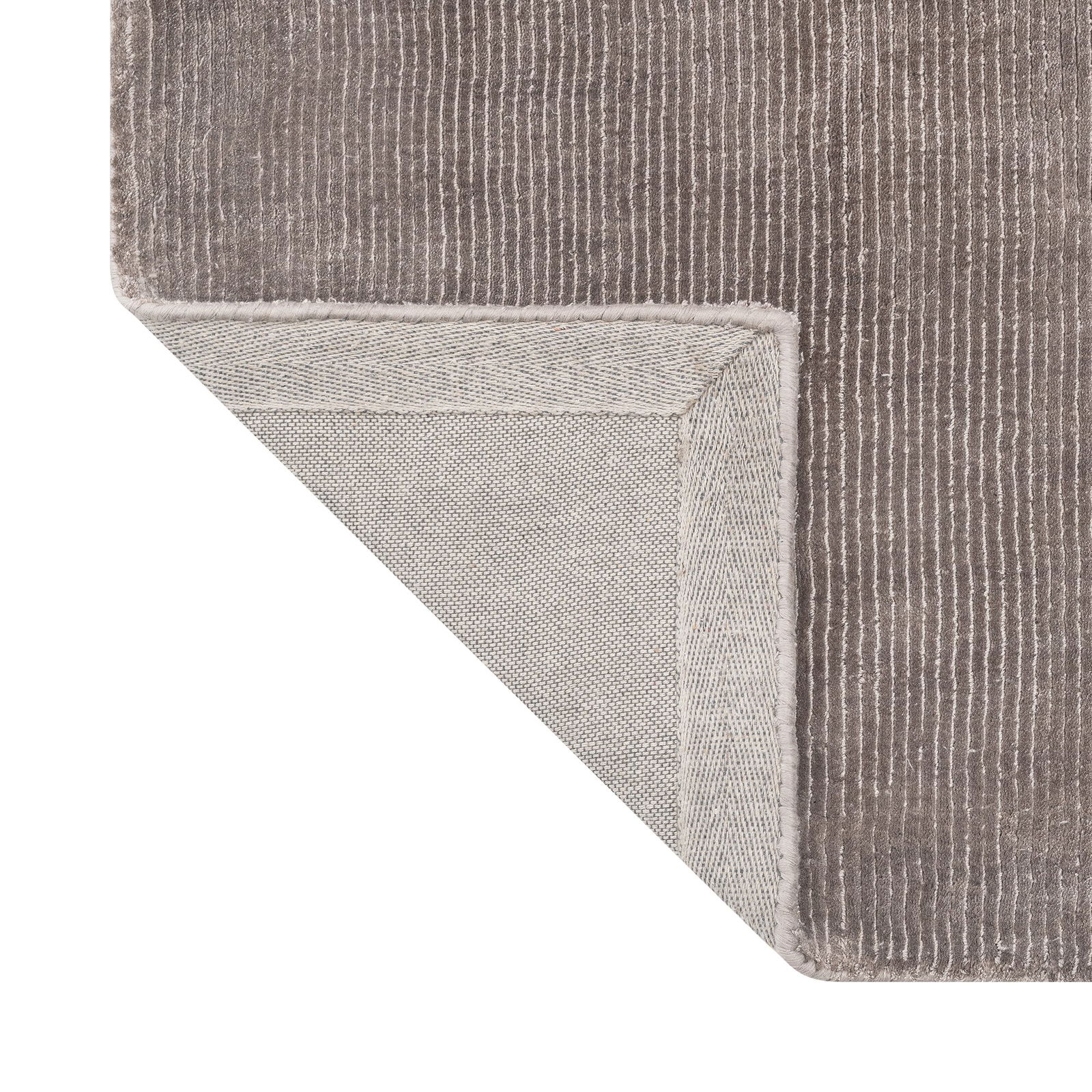 Gray textured area rug with a clean edge detail, adding elegance to any room.