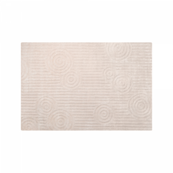 Helle beige Teppichmatte mit strukturierten kreisförmigen Mustern und horizontalen Linien.