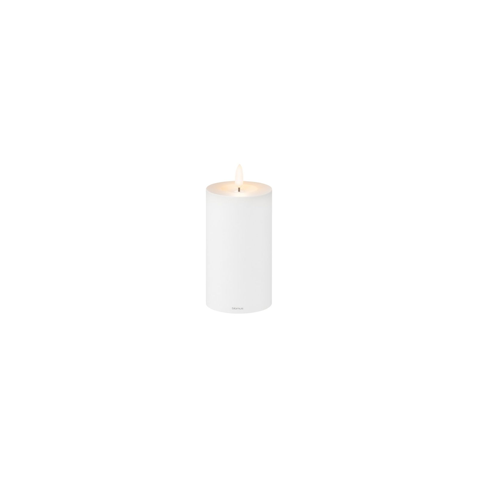 "White cylindrical candle with a gentle glow, perfect for home decor and relaxation."