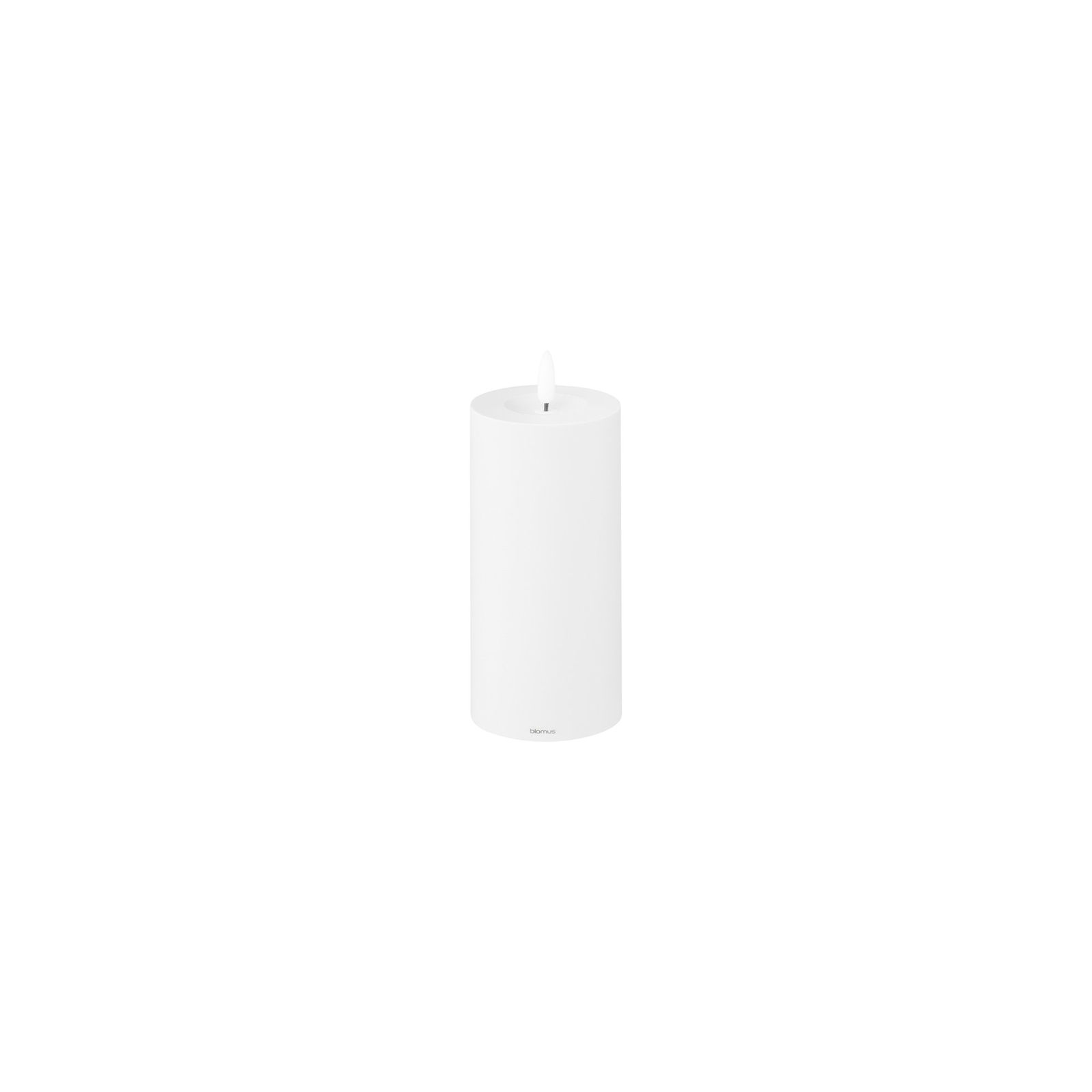 Weißer zylindrischer Kerzenhalter mit minimalistischem Design auf einem schlichten Hintergrund.