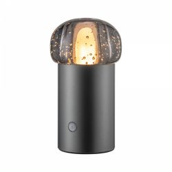 Moderne Tischlampe mit einer Glaskuppel und einer eleganten schwarzen Basis, perfekt für stilvolle Dekoration.