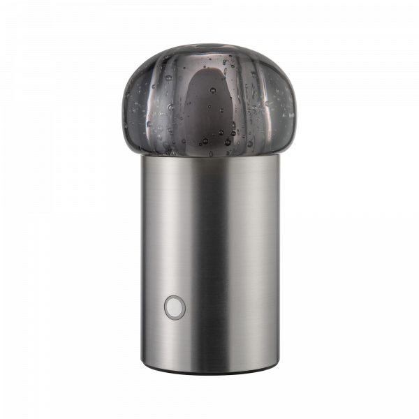 Elegante metallische Lampe mit einem Glasschirm in Wasserblasenoptik, perfekt für moderne Dekoration.