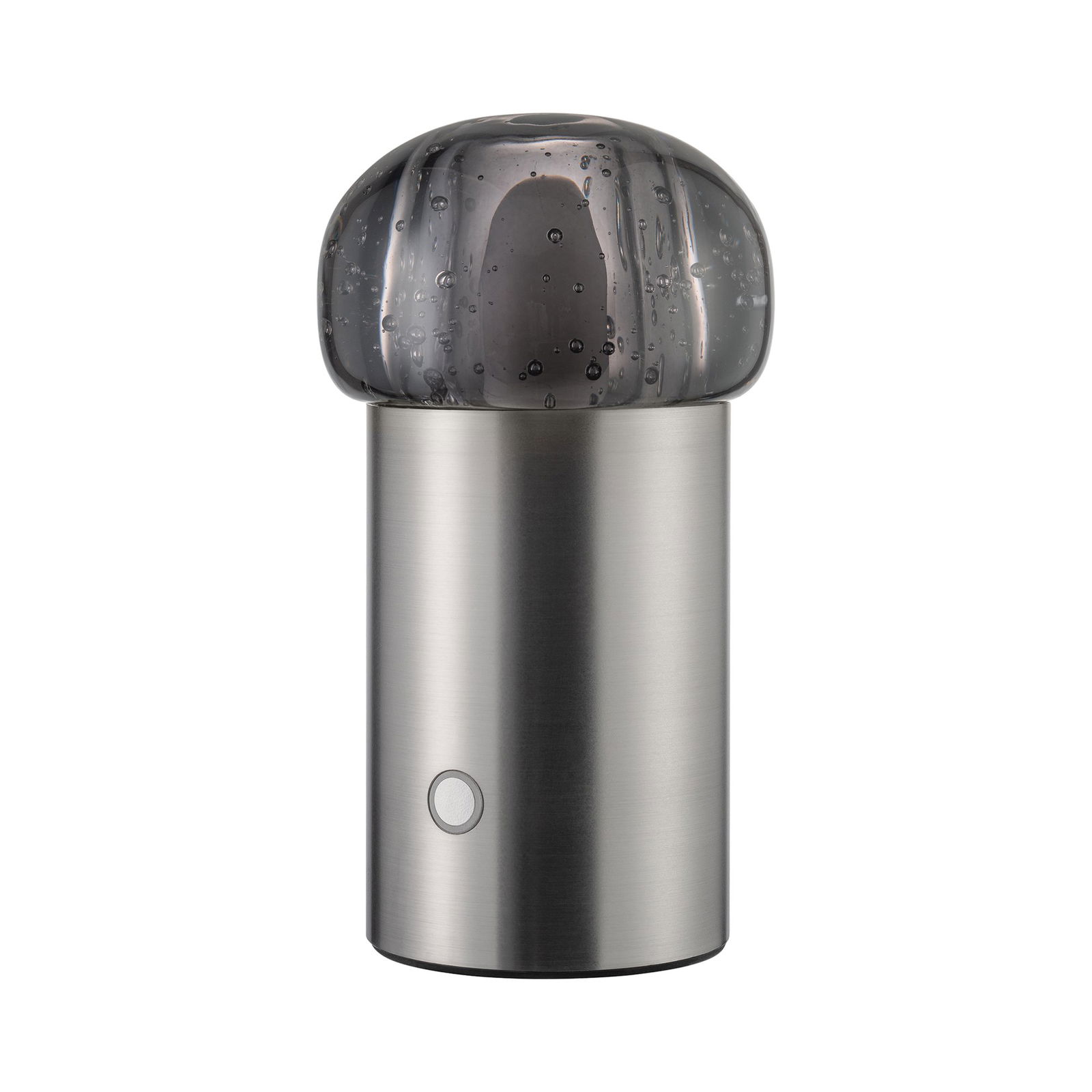 Elegante metallische Lampe mit einem Glasschirm in Wasserblasenoptik, perfekt für moderne Dekoration.
