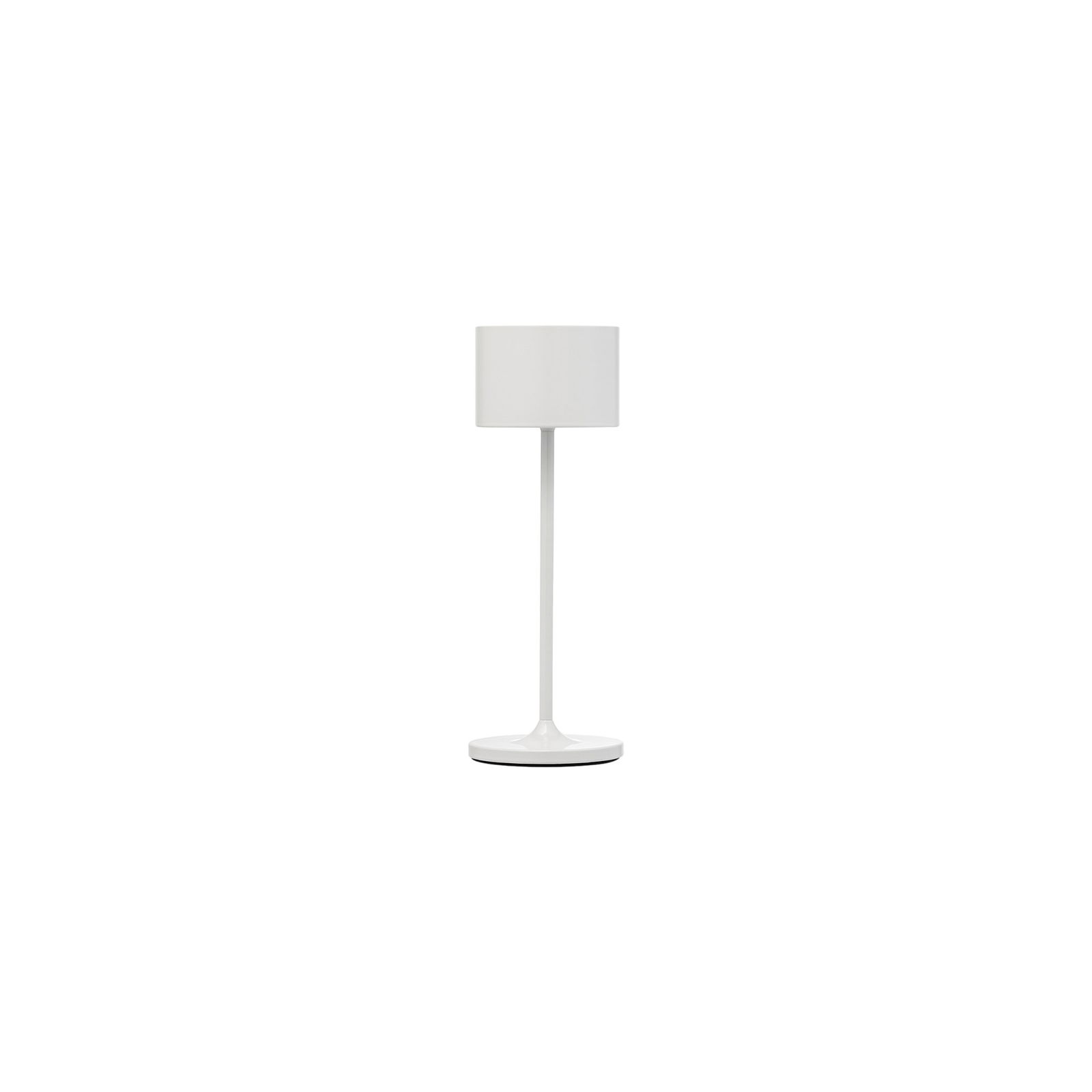 Moderne weiße Tischlampe mit einem schlanken Design und einem zylindrischen Schirm für elegantes Licht.