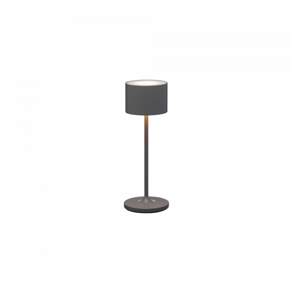 Stylische moderne graue Tischlampe mit einem runden Schirm und schlankem Design für die Wohnkultur.