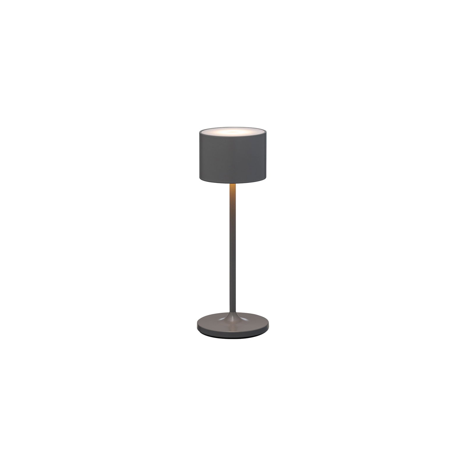 Stylische moderne graue Tischlampe mit einem runden Schirm und schlankem Design für die Wohnkultur.