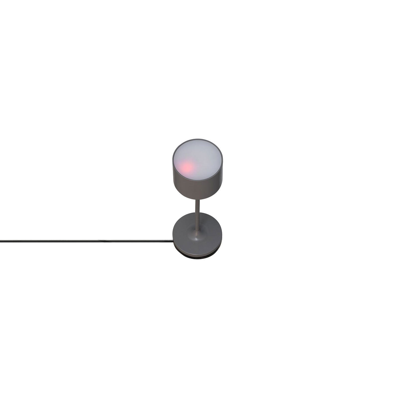 Moderner Lampendesign mit einem runden Schirm und einem schlanken Fuß, sanft beleuchtet.