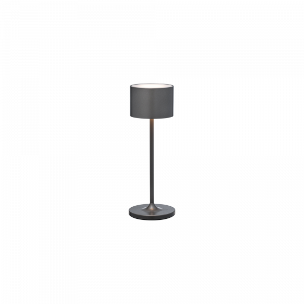 Moderne graue Tischlampe mit einem schlanken Design und sanftem weißen Licht.