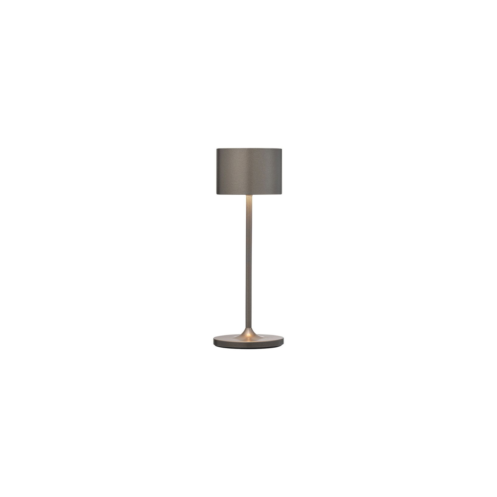 Moderne Tischlampe mit einem schlanken Design und einem sanft leuchtenden Schirm.