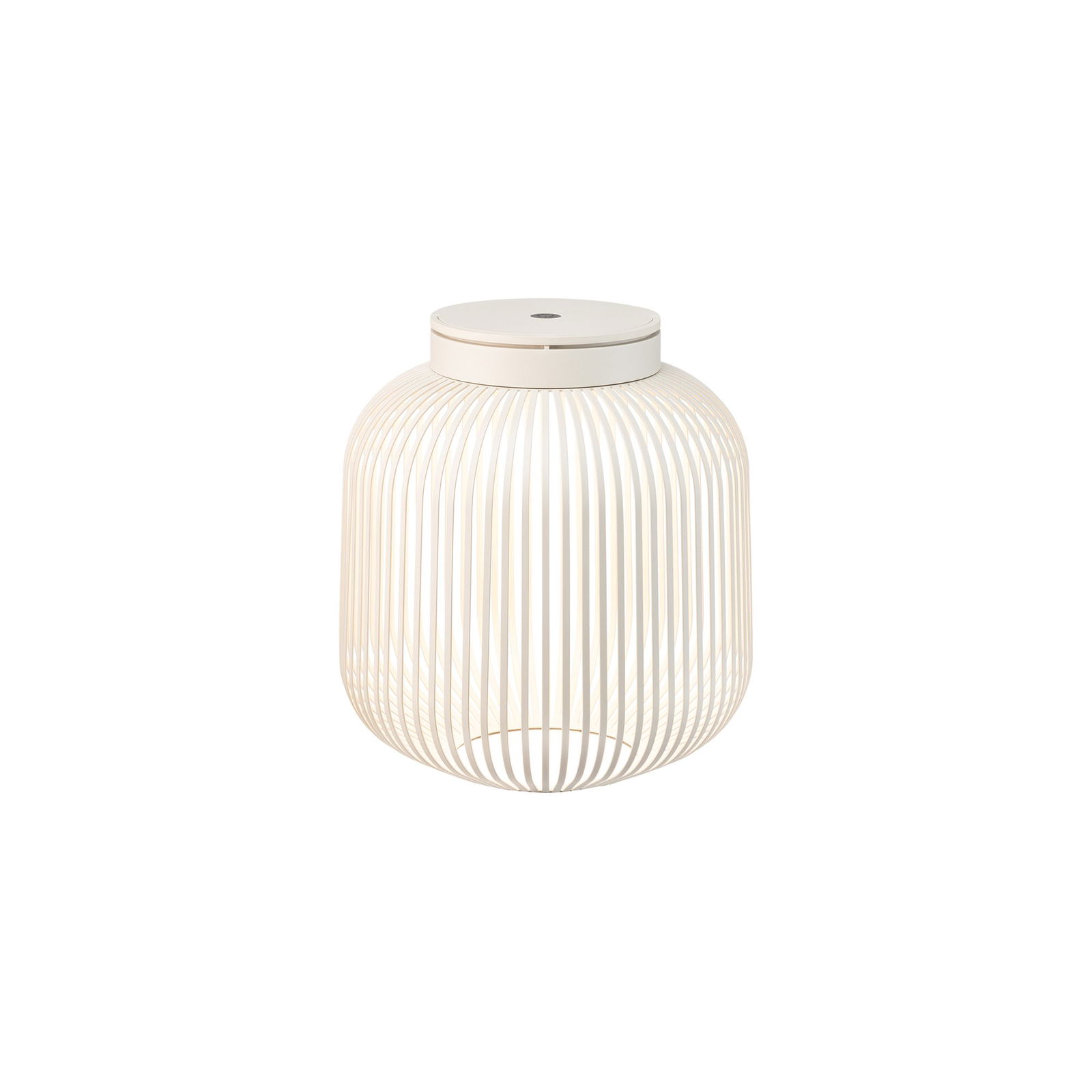 Moderne weiße Drahtgitterlampe mit minimalistischem Design und sanfter, diffuser Beleuchtung.
