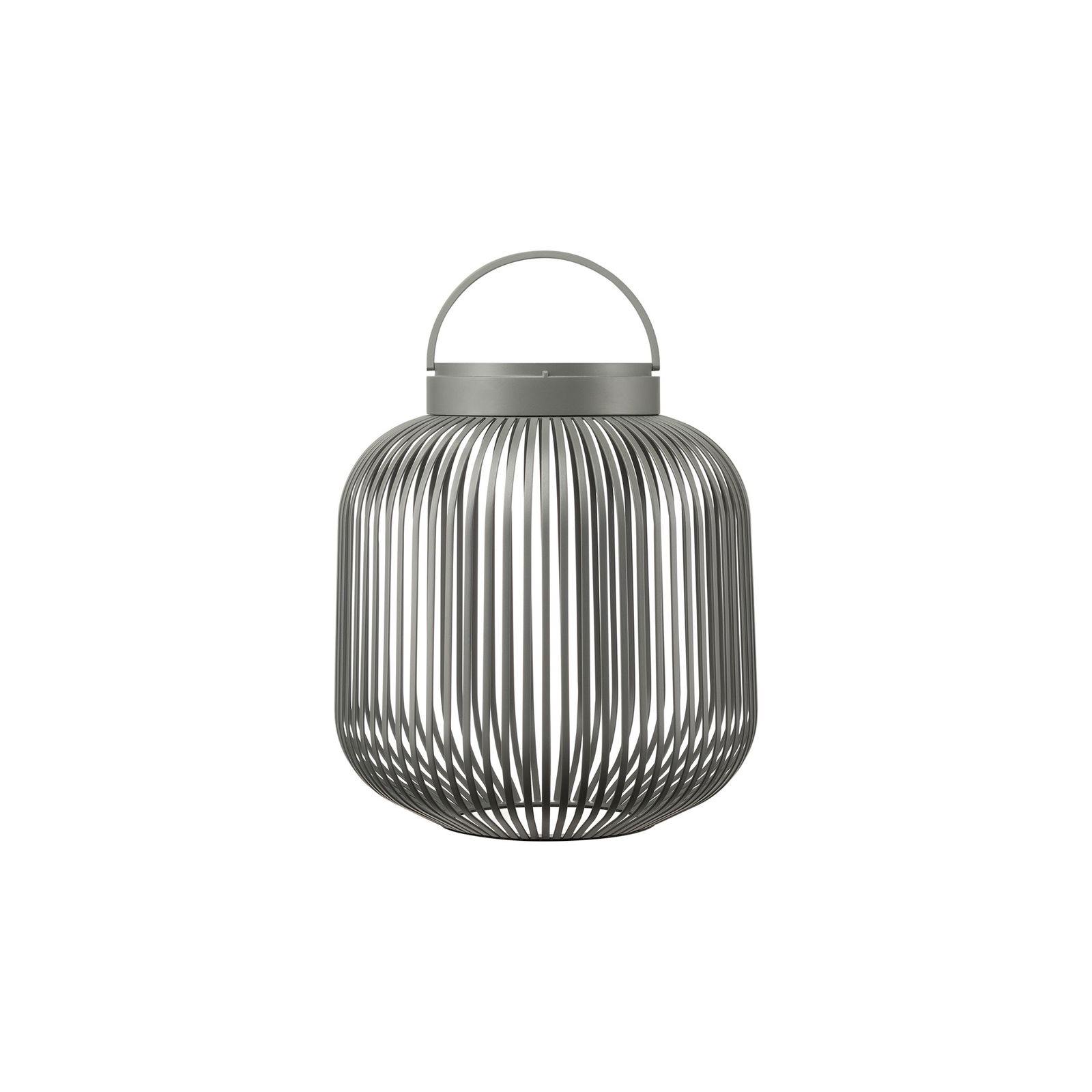 Stylische moderne Metalllaterne mit einem eleganten offenen Design und einem Griff für einfaches Tragen.