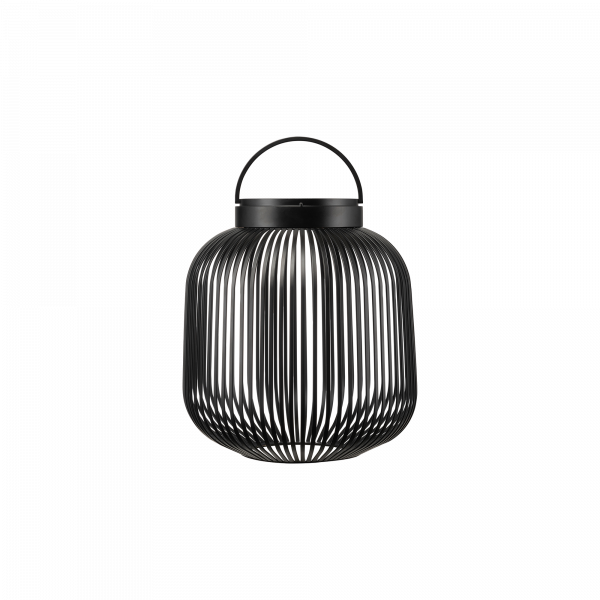 Moderne schwarze Drahtlaterne mit rundem Griff für stilvolle Außen- und Innenbeleuchtung.