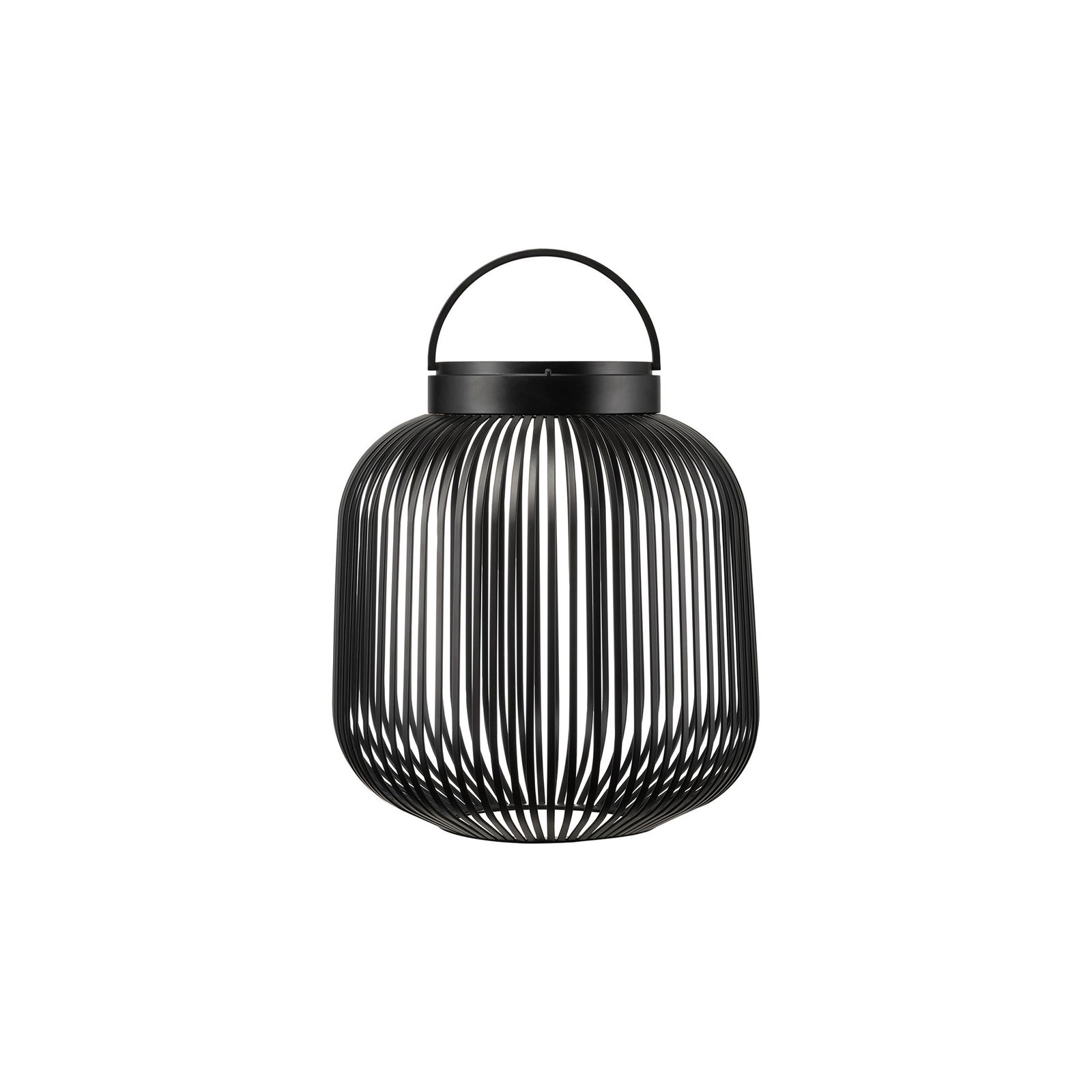 Moderne schwarze Drahtlaterne mit rundem Griff für stilvolle Außen- und Innenbeleuchtung.