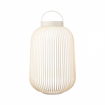Elegante weiße Drahtlaterne mit einem Griff, perfekt für moderne Wohnkultur.