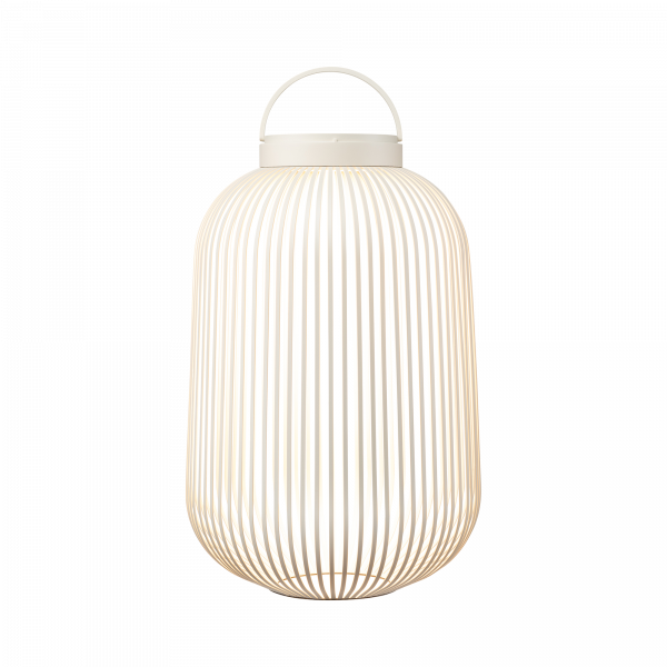 Elegant white wire lantern with a handle, perfect for modern home decor.