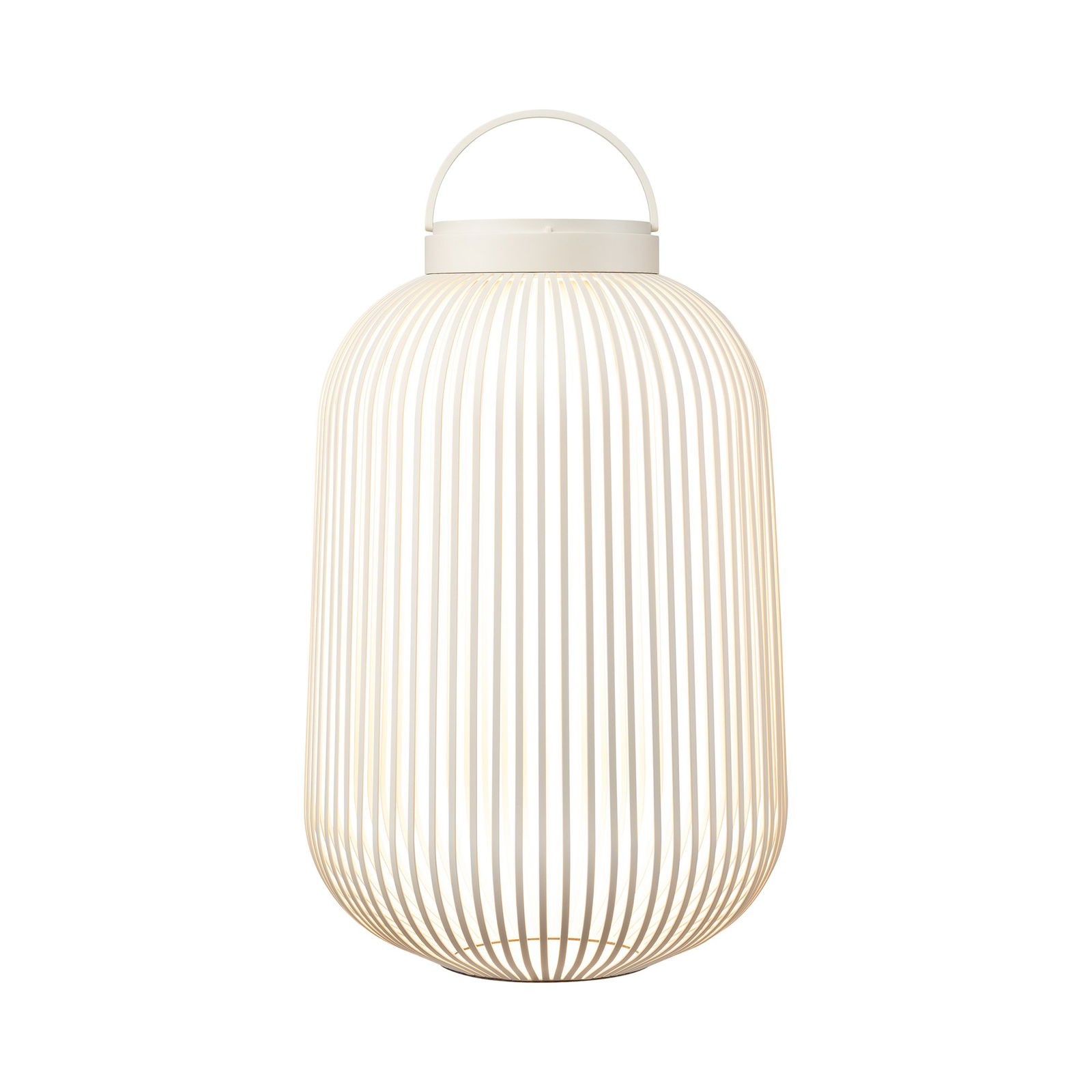 Elegant white wire lantern with a handle, perfect for modern home decor.