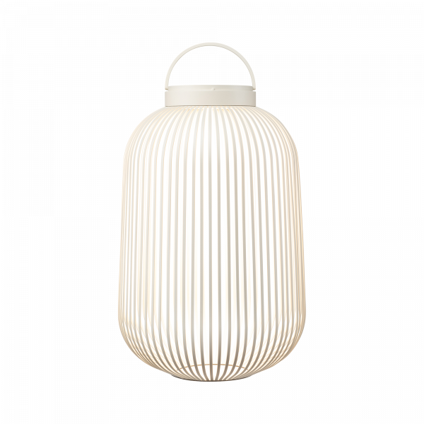 Elegant white wire lantern for stylish indoor or outdoor lighting decor.