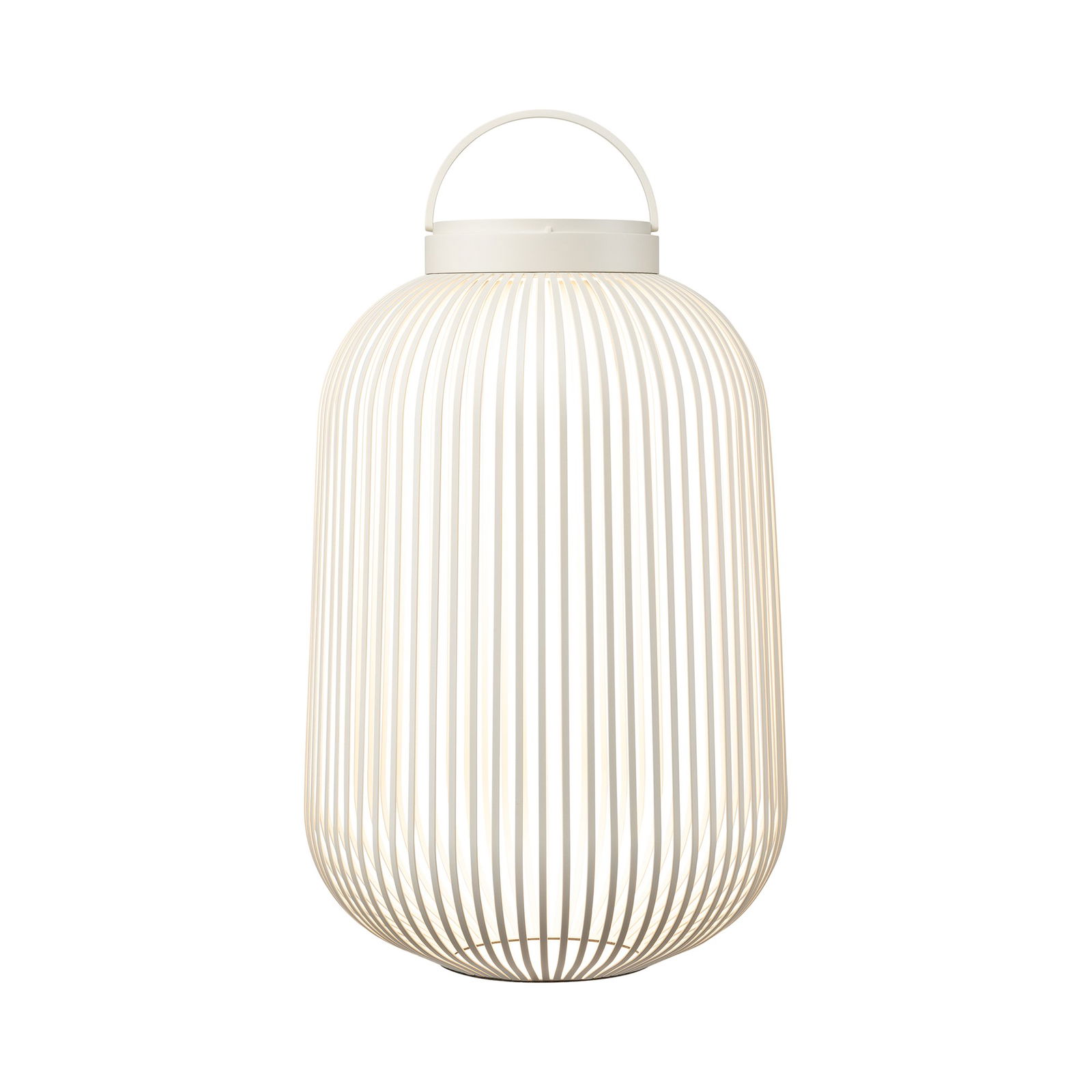 Modern white wire lantern with a stylish handle for contemporary decor.