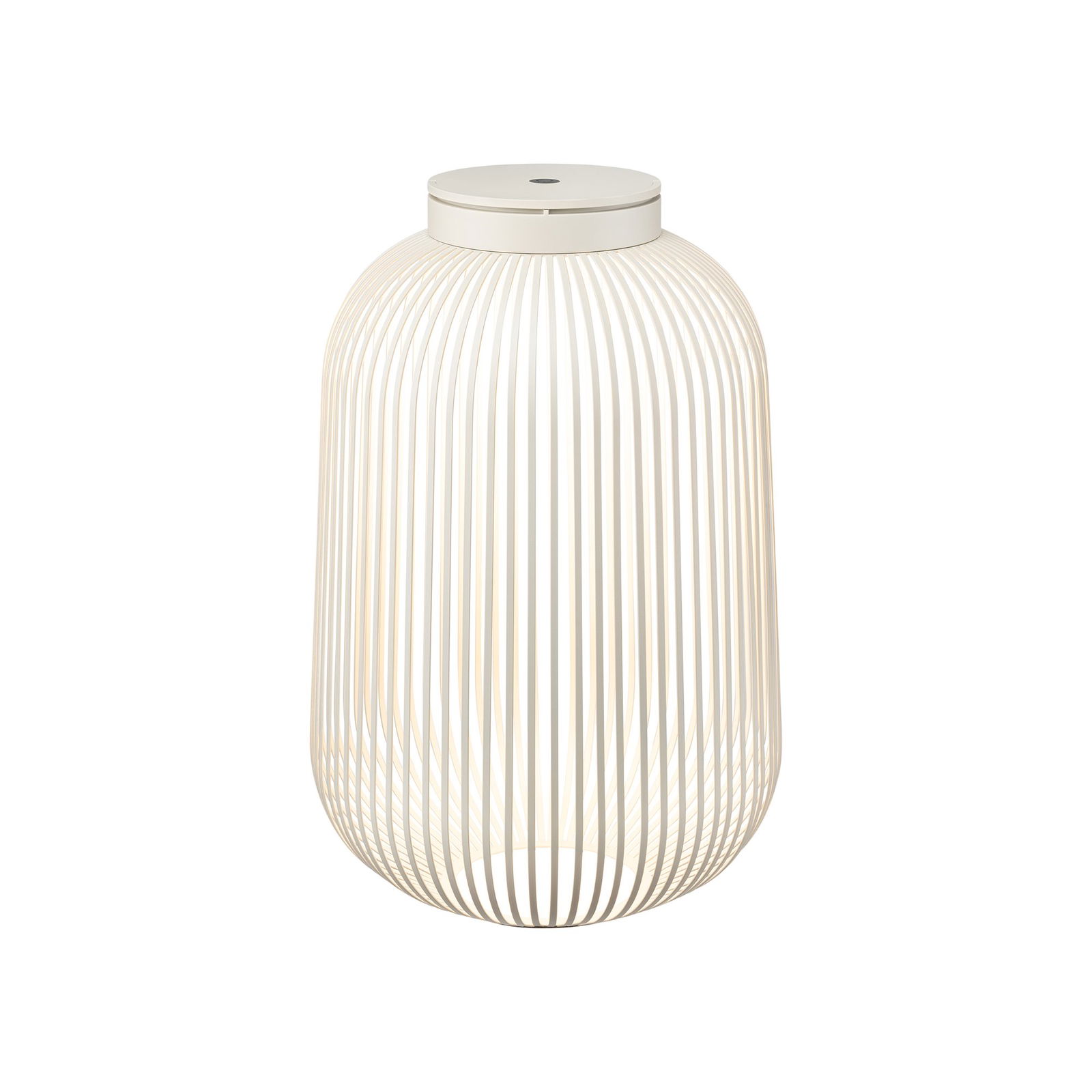 Elegant white wire lantern with a modern design, perfect for contemporary decor.