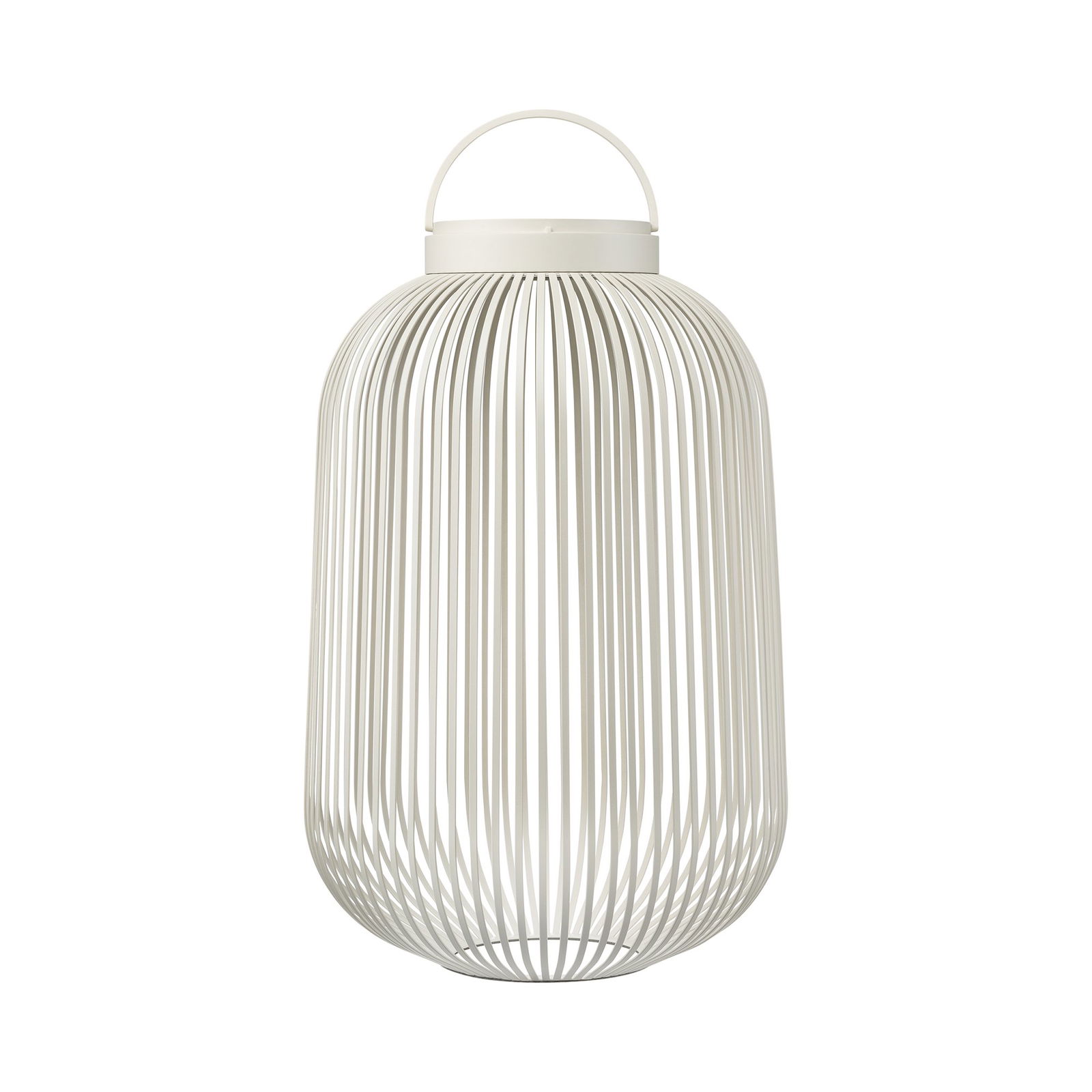 Elegant white metal lantern with a modern wire design, perfect for indoor or outdoor decor.